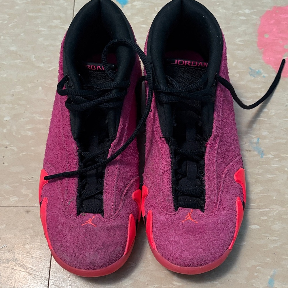 Jordan Fuchsia and Black Athletic Shoes